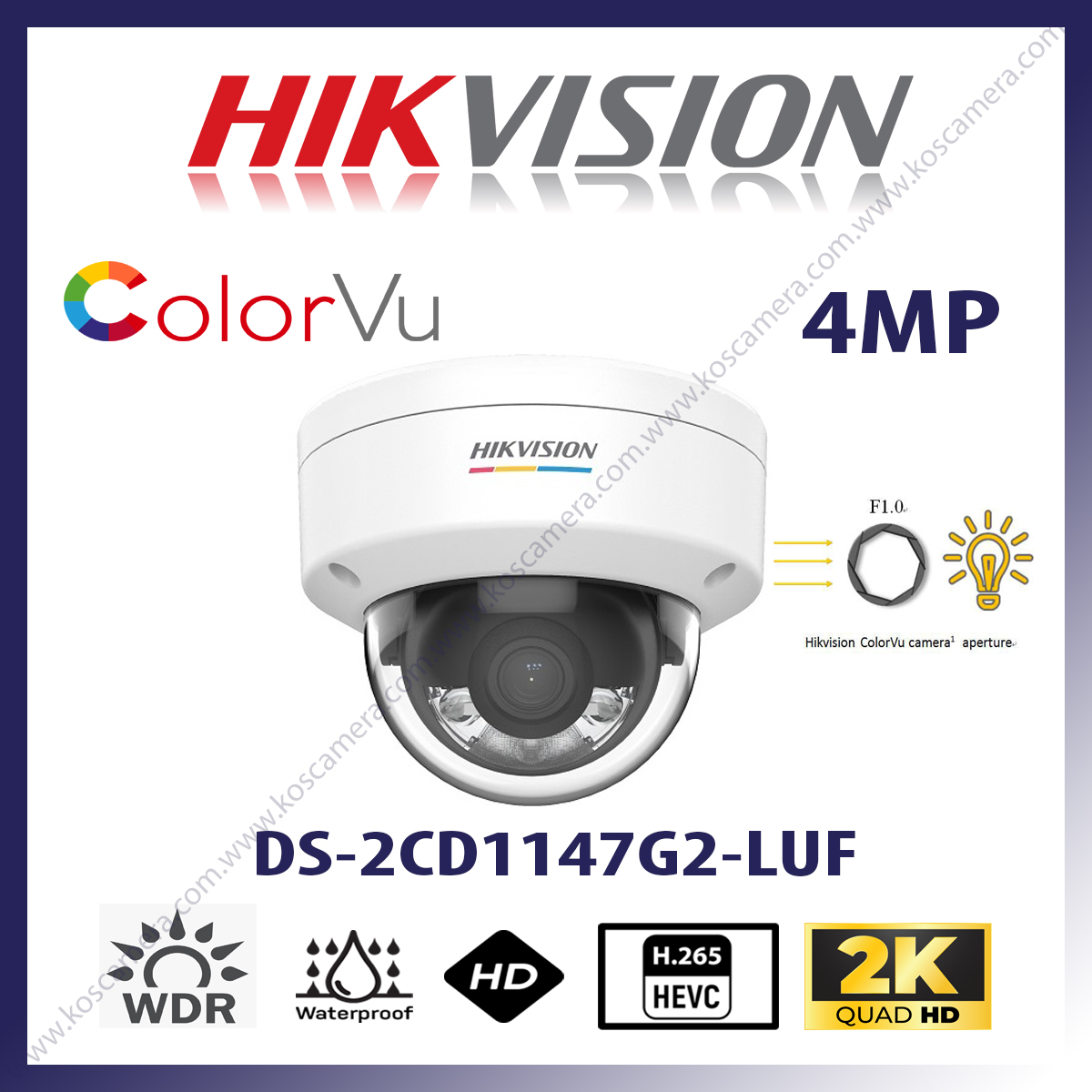 Camera IP 4MP có màu 24/7 HIKVISION DS-2CD1147G2-LUF - Công ty K.O.S CAMERA